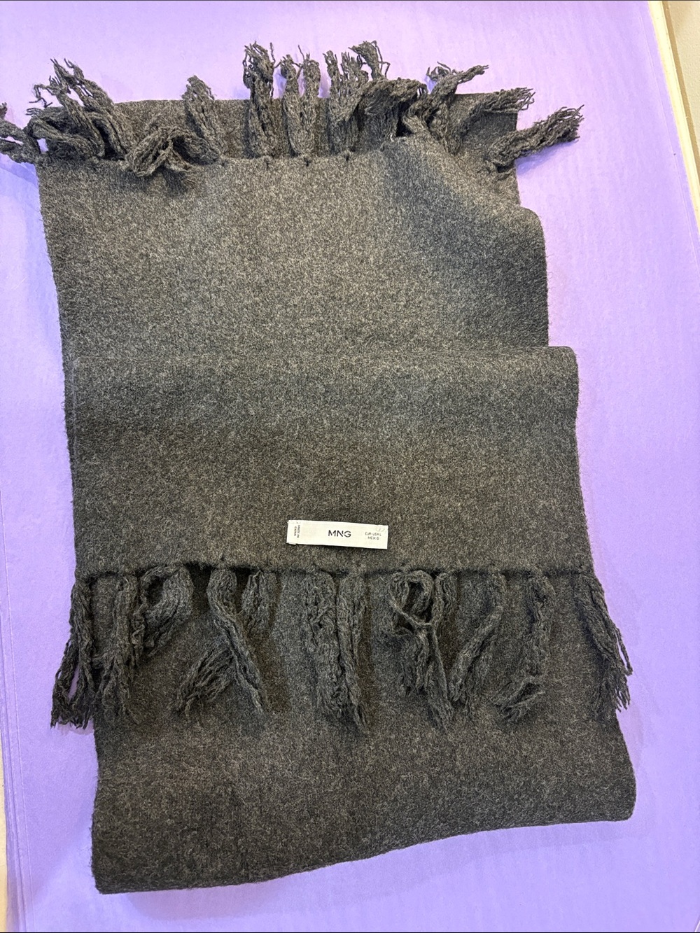 Mango Charcoal Fringed Scarf
